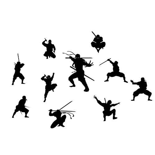PLIFREAT 10 Samurai Ninja Vinilo de pared, decoración de habitación de los niños Kung Fu Pegatina de pared Taekwondo para dormitorio de niños aula guardería sala de juegos decoración escolar regalos