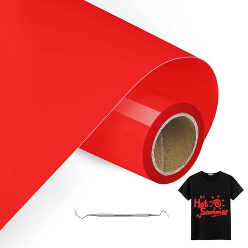 MeYuxg Vinilo Textil Rojo - 30,5 CM x 6 M Rollo Vinilo Termoadhesivo Textil - Vinilo Textil Termoadhesivo para Cricut & Cameo - Fácil de Cortar & Desherbar para Vinilo Textil Cricut (Rojo)