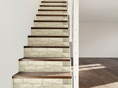 Vinilo para Escaleras Imitación Textura Piedra Blanca | 16 Pegatinas Adhesivas para Paredes Escaleras | Vinilo Decorativo | 90 x 18 cm | Escaleras | Decoración Escaleras Huellas Contrahuellas