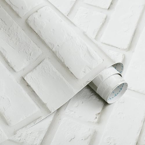 CiCiwind Papel pintado autoadhesivo con aspecto de piedra blanca, 41 × 300 cm, resistente al agua para muebles, 3D, papel pintado autoadhesivo de ladrillo, vinilo adhesivo para salón, dormitorio,