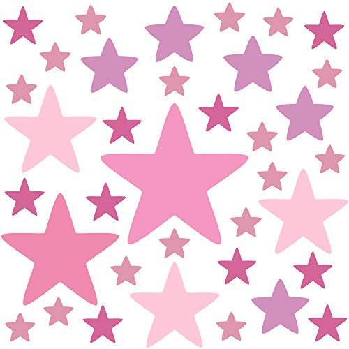 PREMYO 36 Estrellas Pegatinas Pared Infantil - Vinilos Decorativos Habitación Bebé Niña - Fácil de Poner Rosa Pastel