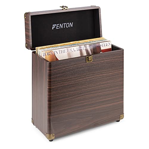FENTON RC30 - Maleta para Discos de Vinilo, Madera Nogal, 34,5 x 16,5 x 38 cm, bisagras de Metal, Asas integradas, construcción Muy Resistente, Ideal para DJ