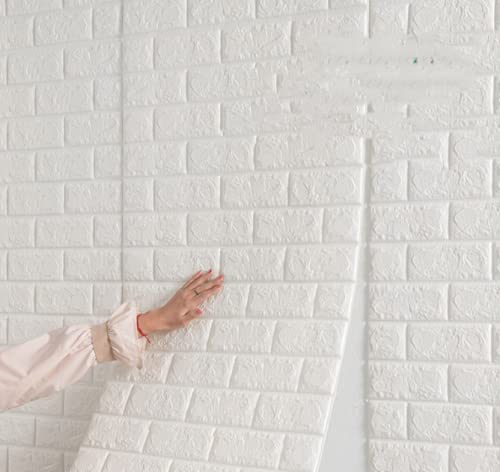Paneles de papel pintado autoadhesivo efecto 3D, moderno revestimiento de pared con aspecto de piedra, montaje rápido y fácil, 77 x 70 cm (10 unidades, blanco)