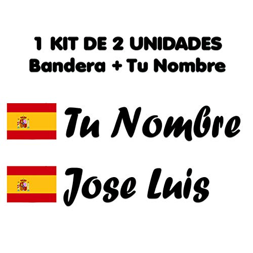 Pegatina Vinilo Bandera España + tu Nombre - Bici, Casco, Pala De Padel, Monopatin, Coche, Moto, etc. Kit de Dos Vinilos (Pack Fuentes 2)