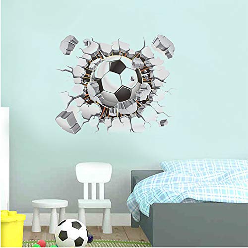 SITAKE - Pegatinas de fútbol en 3D, pegatinas de pared con temática de fútbol para dormitorios para niños, arte de pared en 3D, pegatinas de vinilo para dormitorio de niños, sala de juego, 50 x 63 cm