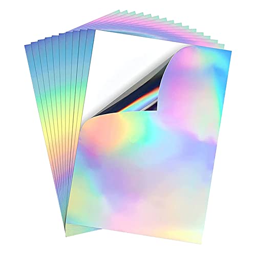 10 hojas de vinilo holográfico A4 imprimible vinilo etiqueta engomada papel papel adhesivo de vinilo arco iris hoja de vinilo autoadhesiva para impresora láser inyección de tinta