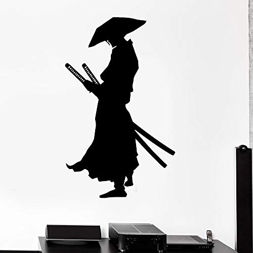 QIANGTOU Este Vinilo Pared Pegatina decoración Dormitorio Samurai Guerrero Japón Espada Caballero Pared calcomanía para decoración de Sala de Estar Arte 54x88cm