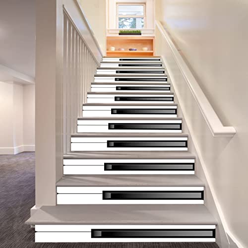 FLFK 3D Tecla de piano blanco y negro auto-adhesivos Pegatinas de Escalera pared pintura vinilo Escalera calcomanía Decoración 39.3 pulgadas X 7.08 pulgadas X 13Piezas