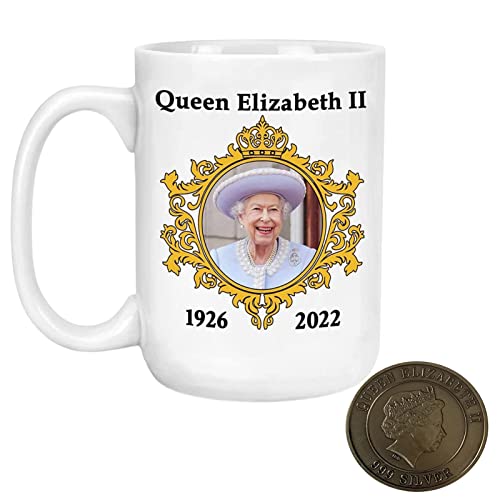 Queen Elizabeth II - café con moneda conmemorativa (1952 – 2022, 400 ml, hecha a mano, diseño la Re Elisabeth, Reino Unido, Reino Unido, Reino Unido, café con moneda conmemorativa)
