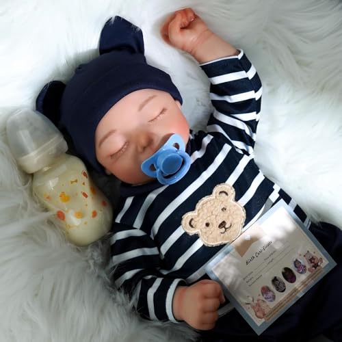 JIZHI Reborn Babies - Muñecas de bebé realistas hechas a mano de 17 pulgadas, cuerpo de tela suave con kit de alimentación, como un bebé real (niño recién nacido)