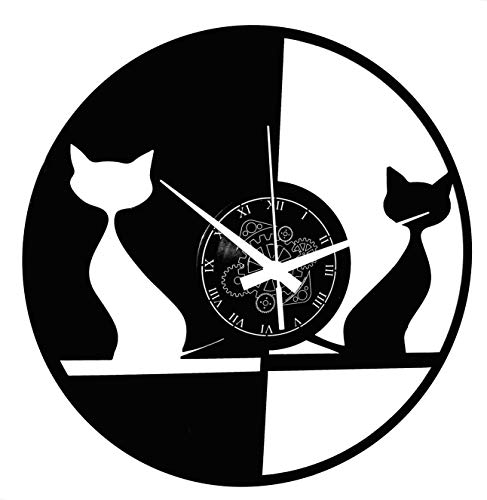 Instant Karma Clocks Reloj de Pared de Vinilo, diseño de Dos Gatos, Negro
