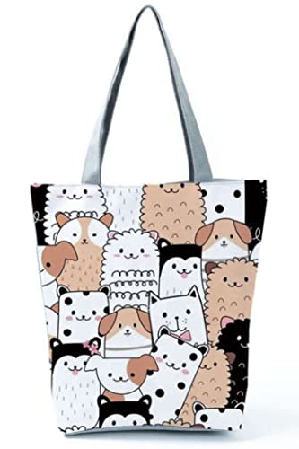 INN Cats Bolso de mujer de lona de algodón, bolsa de la compra, bolsa de tela, Tote Bag con estampados de dibujos motivos gatos (cat_oveja)