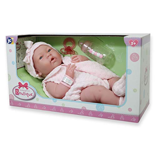 JC Toys- Muñeca La Newborn recién nacida de 38 cm es de vinilo suave, con ropa de punto y accesorios, niña, rosa, diseñado en España por Berenguer, +2 años
