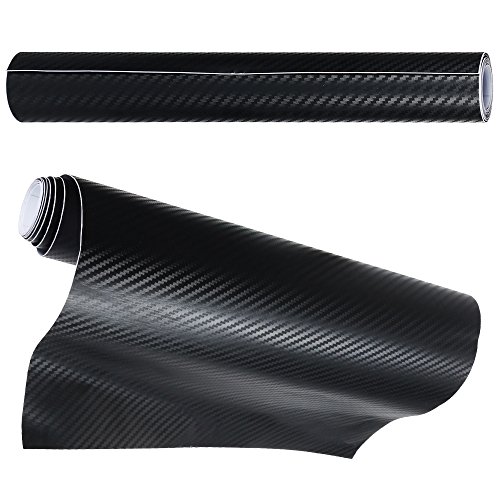 Anpro 2 Rollos Vinilo para Coche Fibra de Carbono 3D / Cubierta Adhesiva Negra/Pegatinas/ Envoltura de Moto/Bricolaje / 1520 mm x 300 mm