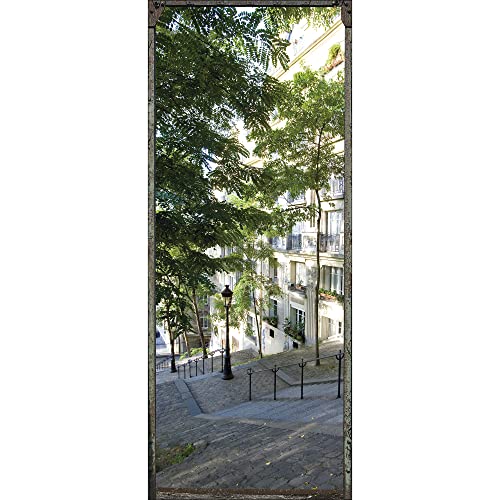 Plage Calle de París Trampantojo de Puerta, Vinilo, Multicolor, 83x204 cm