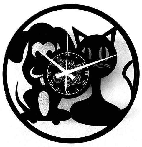 Instant Karma Clocks Reloj de Pared de Vinilo, diseño de un Gato y un Perro, Negro
