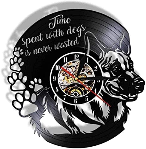 mbbvv Perro Reloj de Pared de Vinilo El Tiempo pasará para Siempre Disco de Vinilo CD Reloj de Cachorro Diseño Moderno