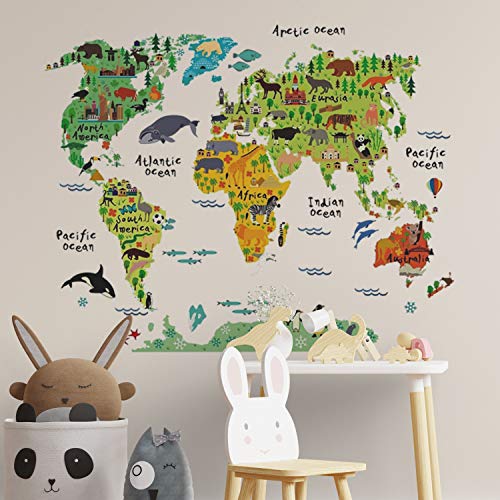 Nacnic - Pegatina de Pared - Habitacion Infantil Mapa Mundi - Vinilo Decorativo Países y continentes para Niños - Sticker Adhesivo Tamaño 80x100 Cm