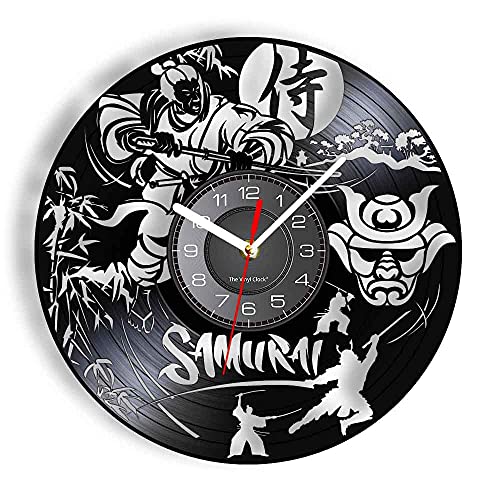 Reloj de Pared con Registro de Vinilo, Cultura samurái Japonesa, Reloj de Pared Vintage, Reloj de Pared con espíritu de Clase samurái japonés, Reloj de Arte Artesanal Cortado, Regalos