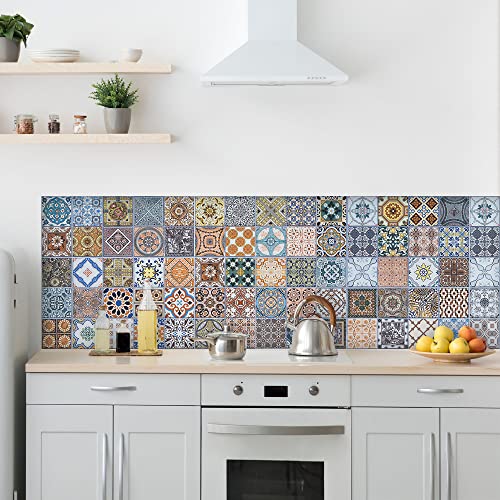 Panel protector antisalpicaduras cocina adhesivo de pared azulejos de Sevilla 180 x 60 cm 100% made in Italy con tinta no tòxica, ignìfuga y resistente al agua
