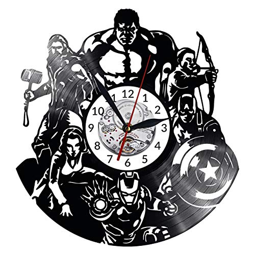 EVEVO Reloj de pared de vinilo de los Vengadores con disco de vinilo, estilo retro, grande, decoración para el hogar, gran regalo