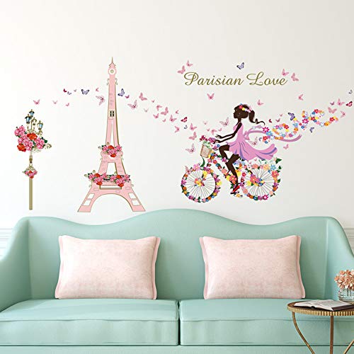 ufengke - Adhesivo decorativo para pared, diseño de flores de la Torre Eiffel para dormitorio, niños, sala de estar, decoración de pared