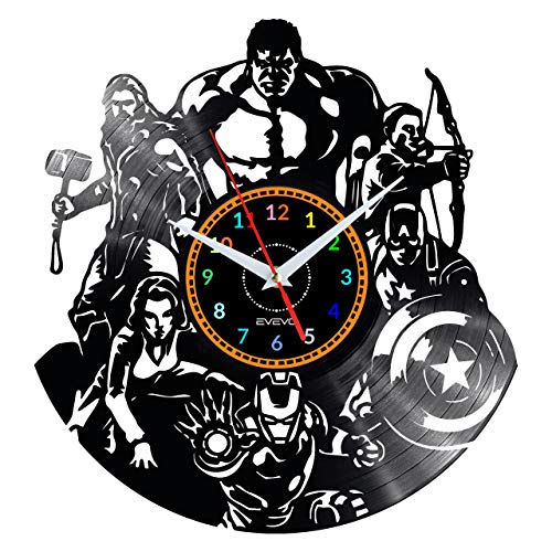 EVEVO Reloj de pared de vinilo de los Vengadores con disco de vinilo, estilo retro, grande, decoración para el hogar, gran regalo