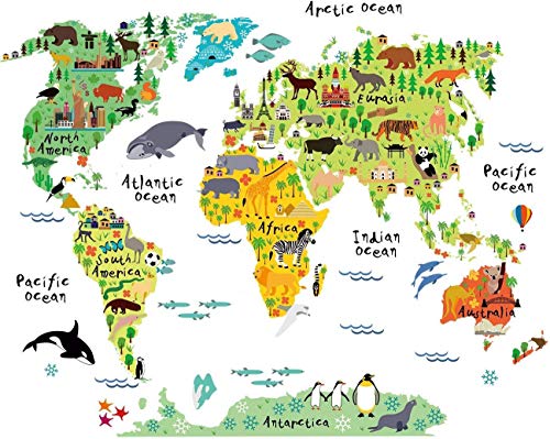 Nacnic - Pegatina de Pared | Habitacion Infantil Mapa Mundi | Vinilo Decorativo Países y Continentes para Niños | Sticker Adhesivo Tamaño 80x100 cm