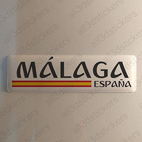 Pegatina Malaga España Resina, Pegatina Relieve 3D Bandera Malaga España 120x30mm Adhesivo Vinilo