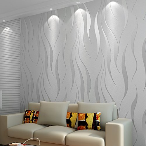 Papel tapiz 3D 10M Wave Rollos de papel tapiz de lujo flocado para el hogar Dormitorio Sala de estar Papel tapiz Decoración de paredes Papel pintado minimalista no tejido - Plata y gris